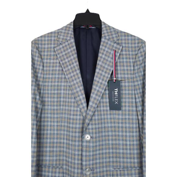Tommy Hilfiger Men's Modern-Fit Flex Stretch Sport Coat Blue Tan Check 38R NWT - Picture 4 of 7